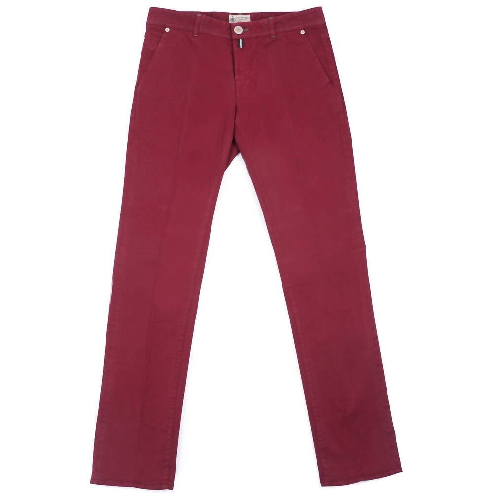NEW LUIGI BORRELLI NAPOLI men's slim-fit 5-pocket pants in burgundy